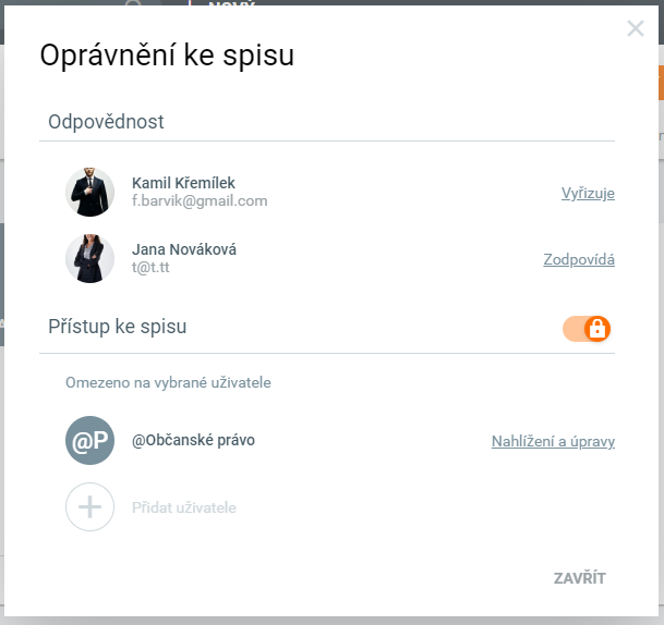 Organizujte práci a přístup uživatelů pomocí oprávnění na spisy