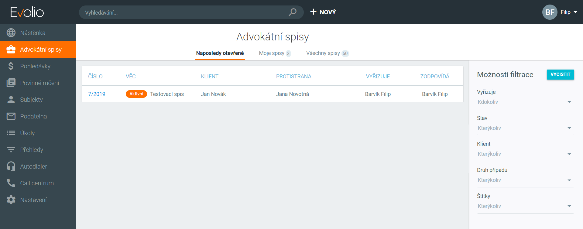 Přehlednější výpis advokátních spisů